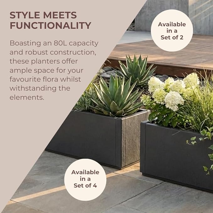 Large 80L Garden Planter Set 4 Weatherproof Flower Box 80x36x35cm - Kwikley