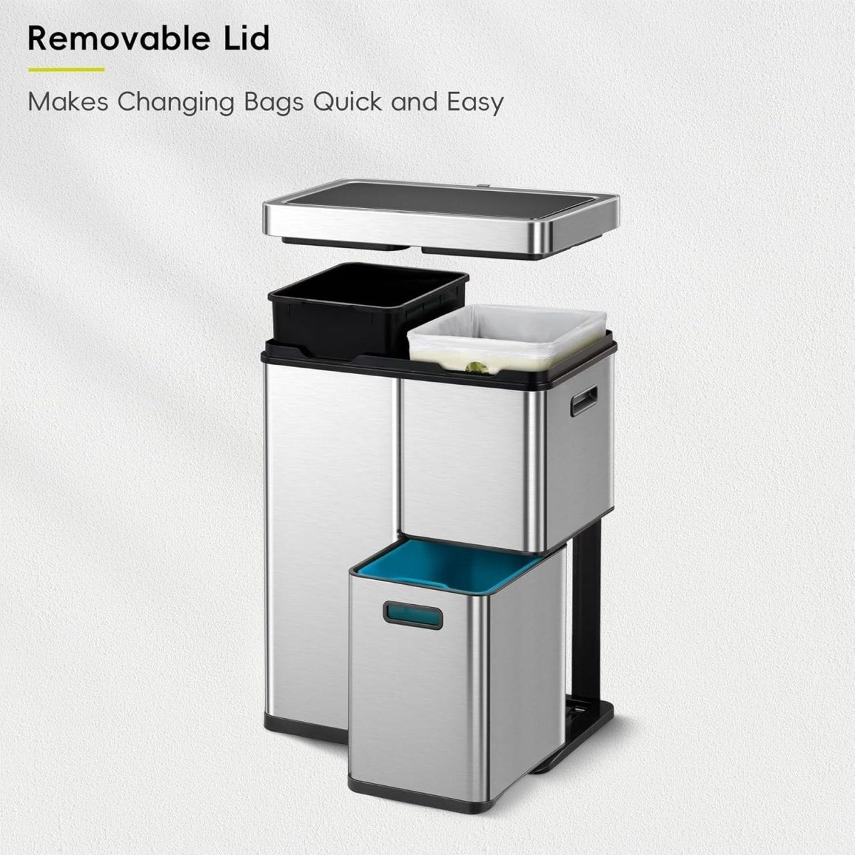 Large 80L Touchless Sensor Bin Stainless Steel Soft Close - Kwikley