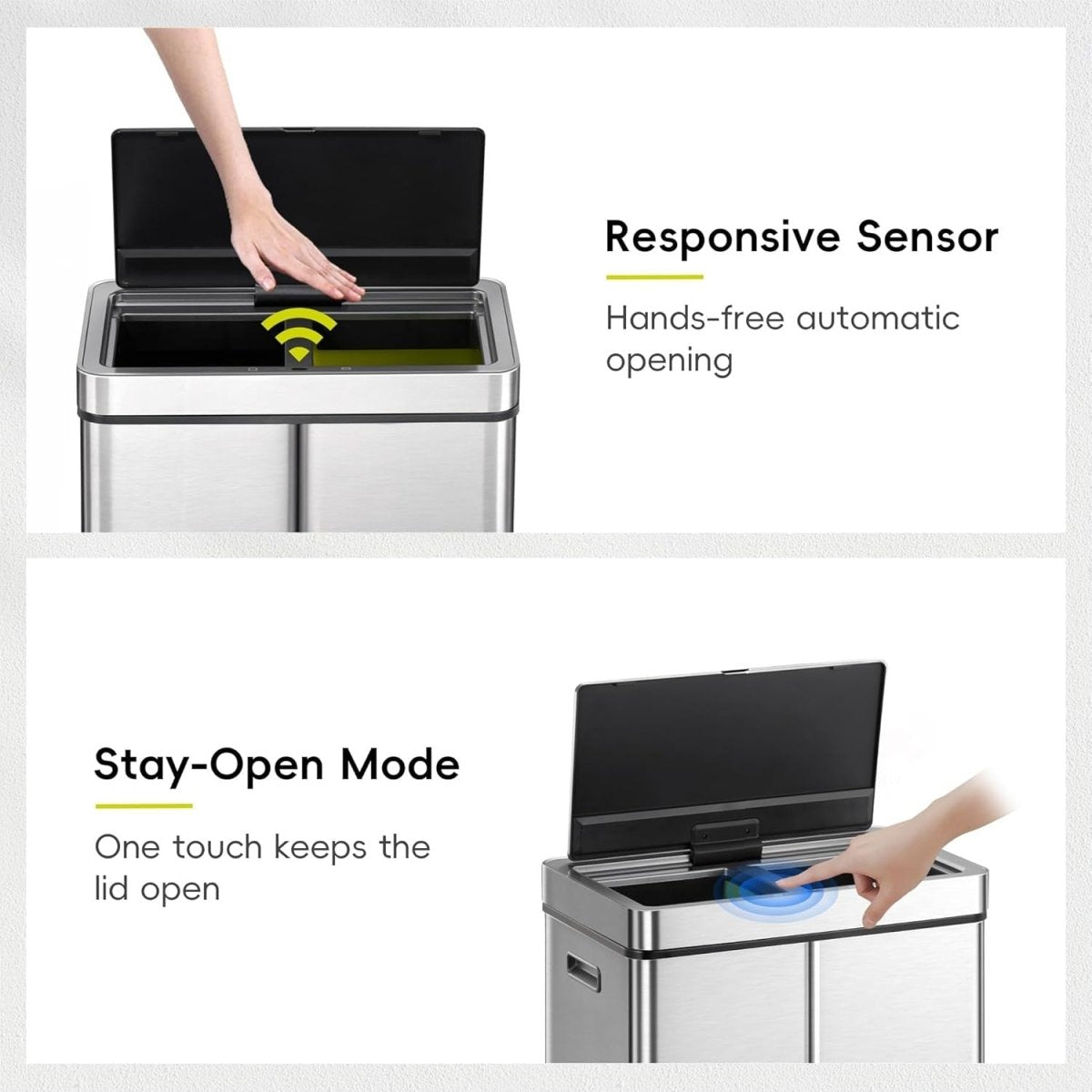 Large 80L Touchless Sensor Bin Stainless Steel Soft Close - Kwikley