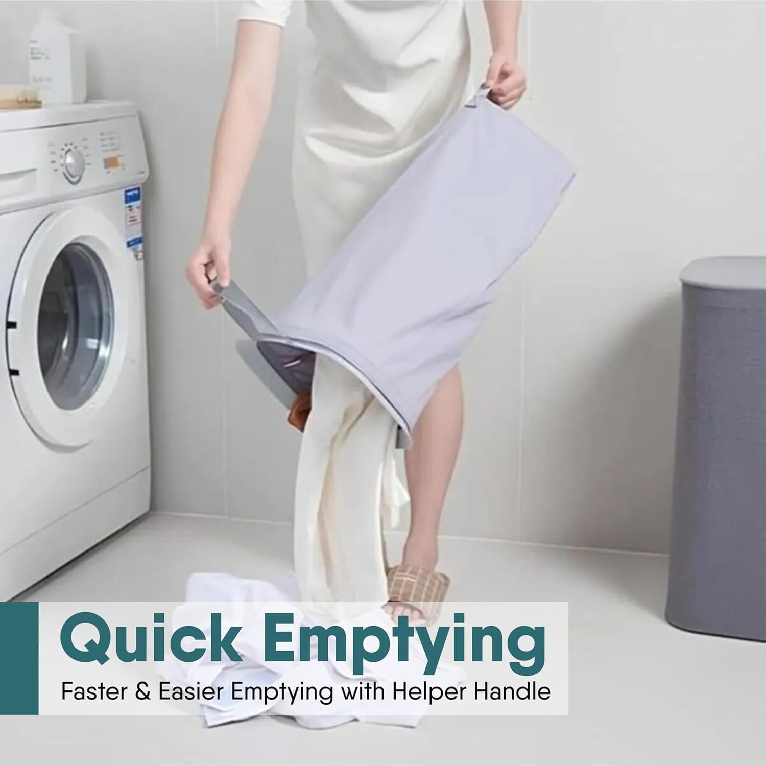 Large 90L Dual Laundry Hamper with Lid & 2 Removable Bags | Divider | Modern Gre - Kwikley