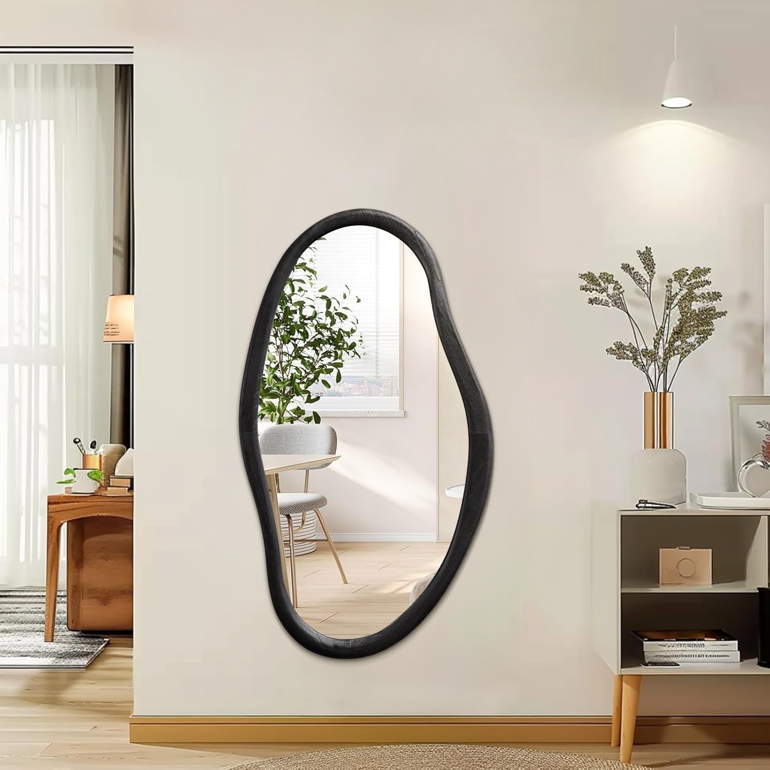 Large 90x60cm Irregular Wall Mirror Black Frame Modern Bathroom Decor - Kwikley