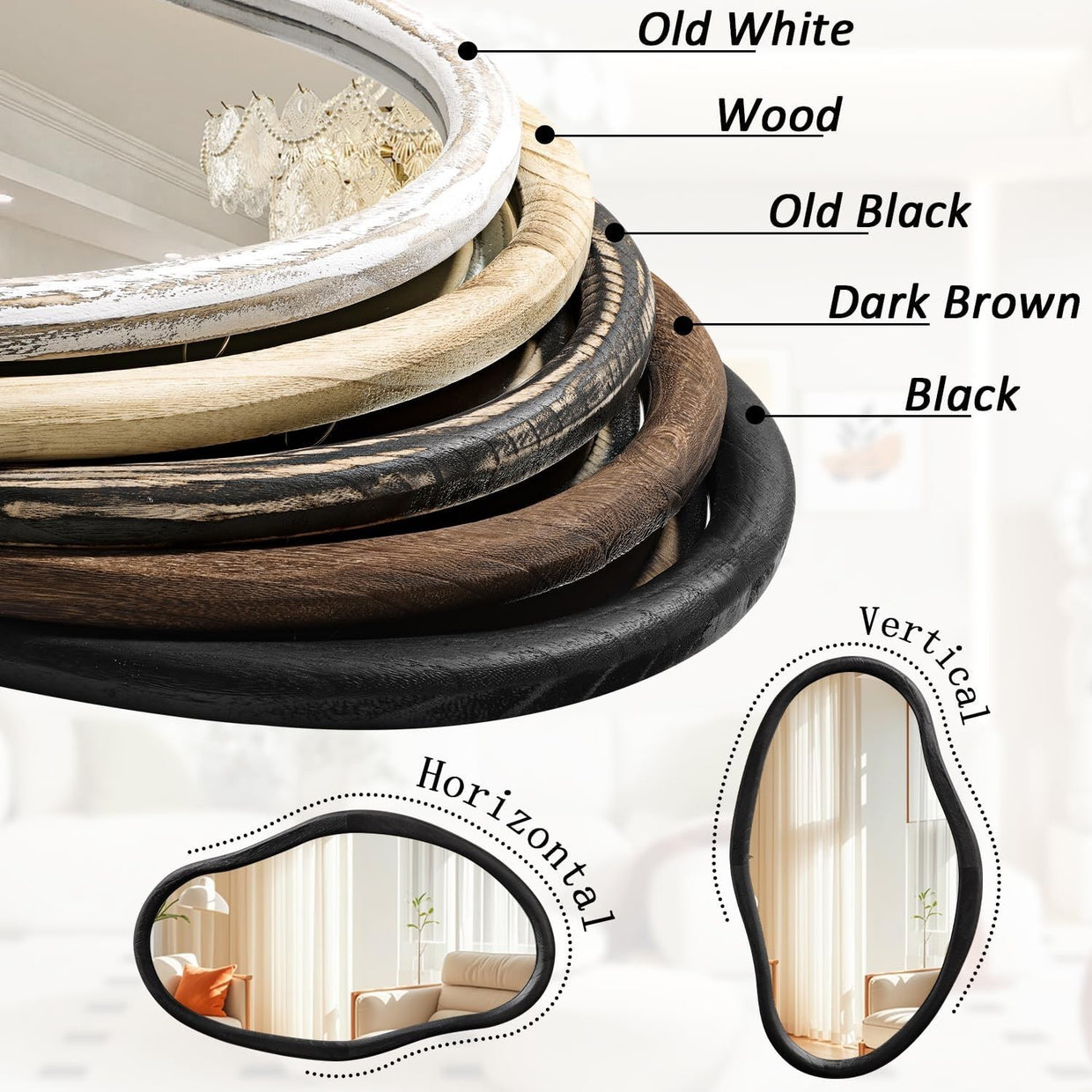 Large 90x60cm Irregular Wall Mirror Black Frame Modern Bathroom Decor - Kwikley
