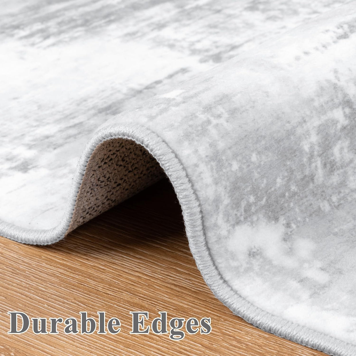 Large Abstract Area Rug 160x230cm Washable Non Slip Soft Light Grey Carpet - Kwikley