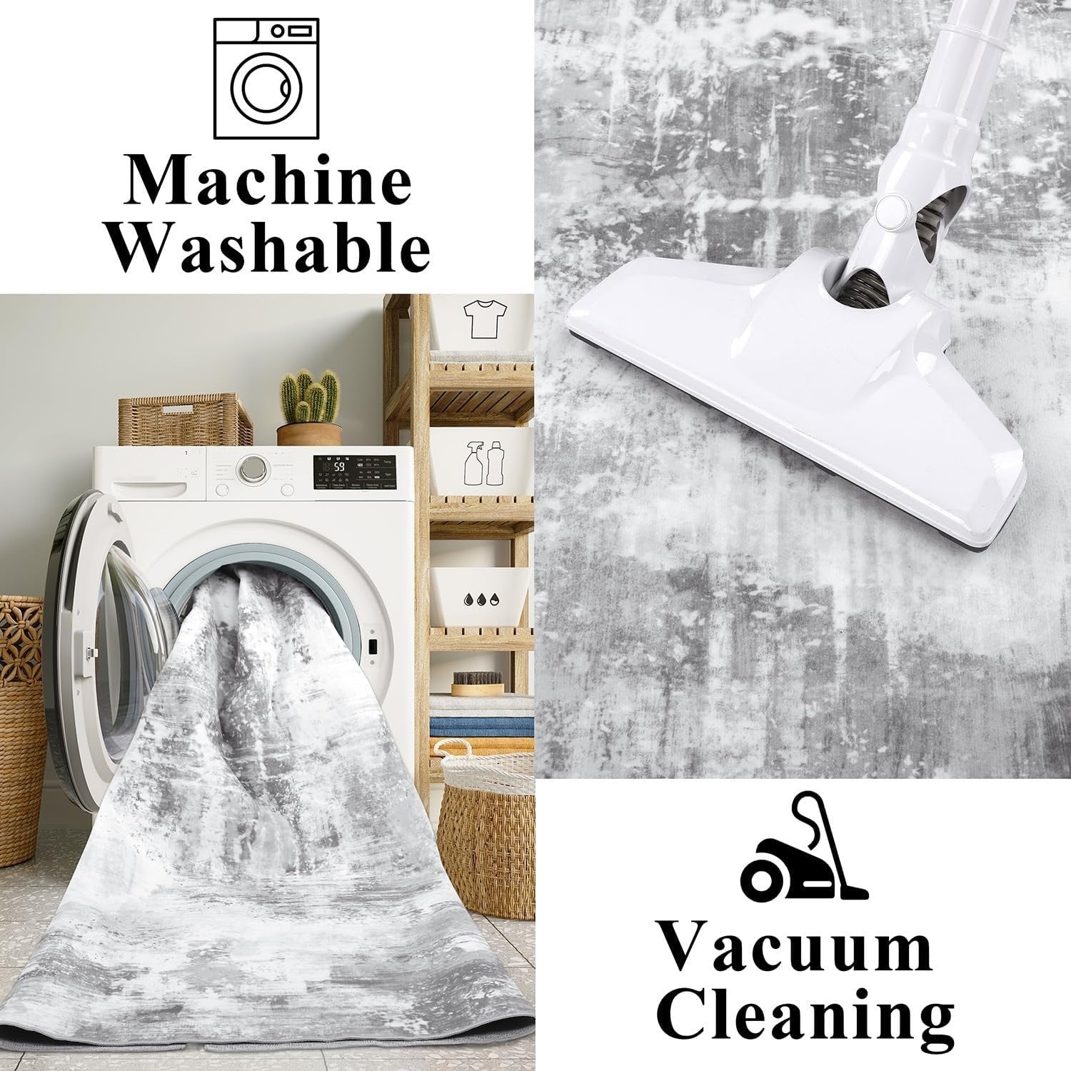 Large Abstract Area Rug 160x230cm Washable Non Slip Soft Light Grey Carpet - Kwikley