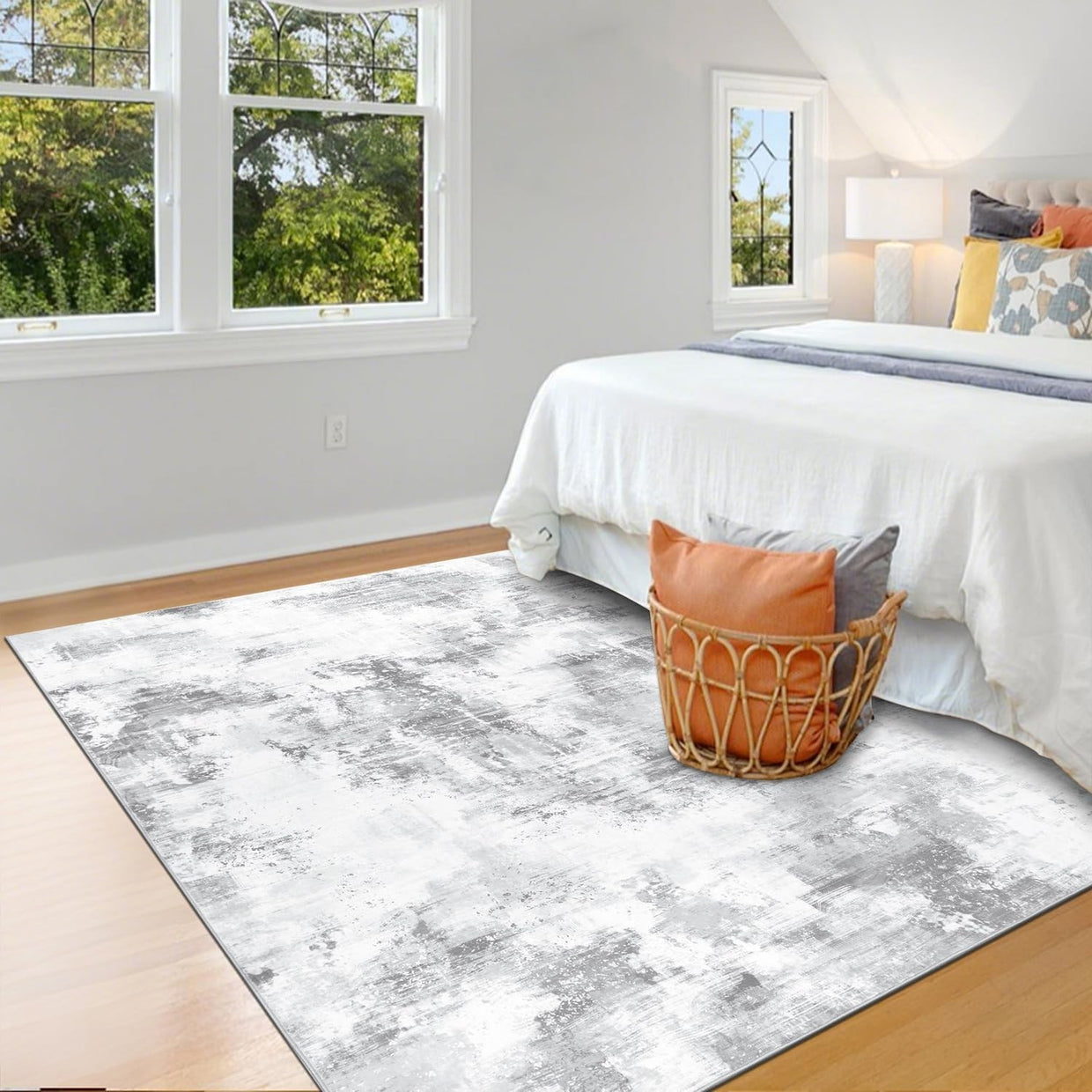 Large Abstract Area Rug 160x230cm Washable Non Slip Soft Light Grey Carpet - Kwikley