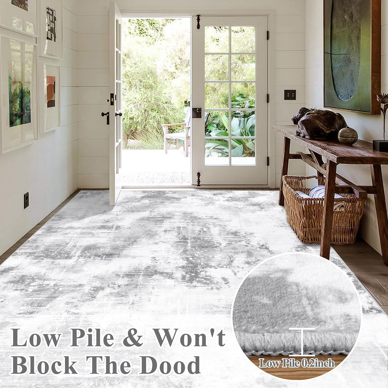 Large Abstract Area Rug 160x230cm Washable Non Slip Soft Light Grey Carpet - Kwikley