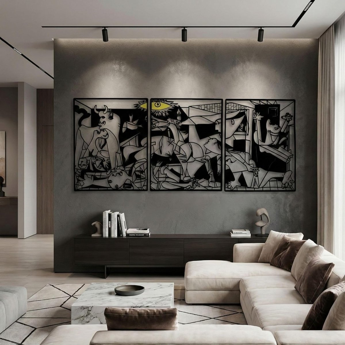 Large Abstract Cubist Metal Wall Art 81cm Modern Face Decor - Kwikley