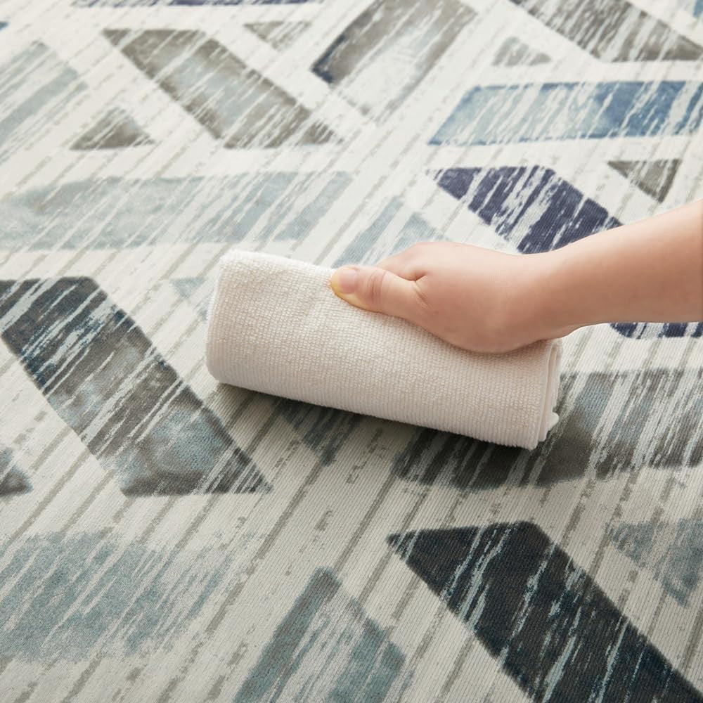 Large Abstract Geometric Rug Soft Modern Indoor Area Carpet Blue Grey 160x230cm - Kwikley