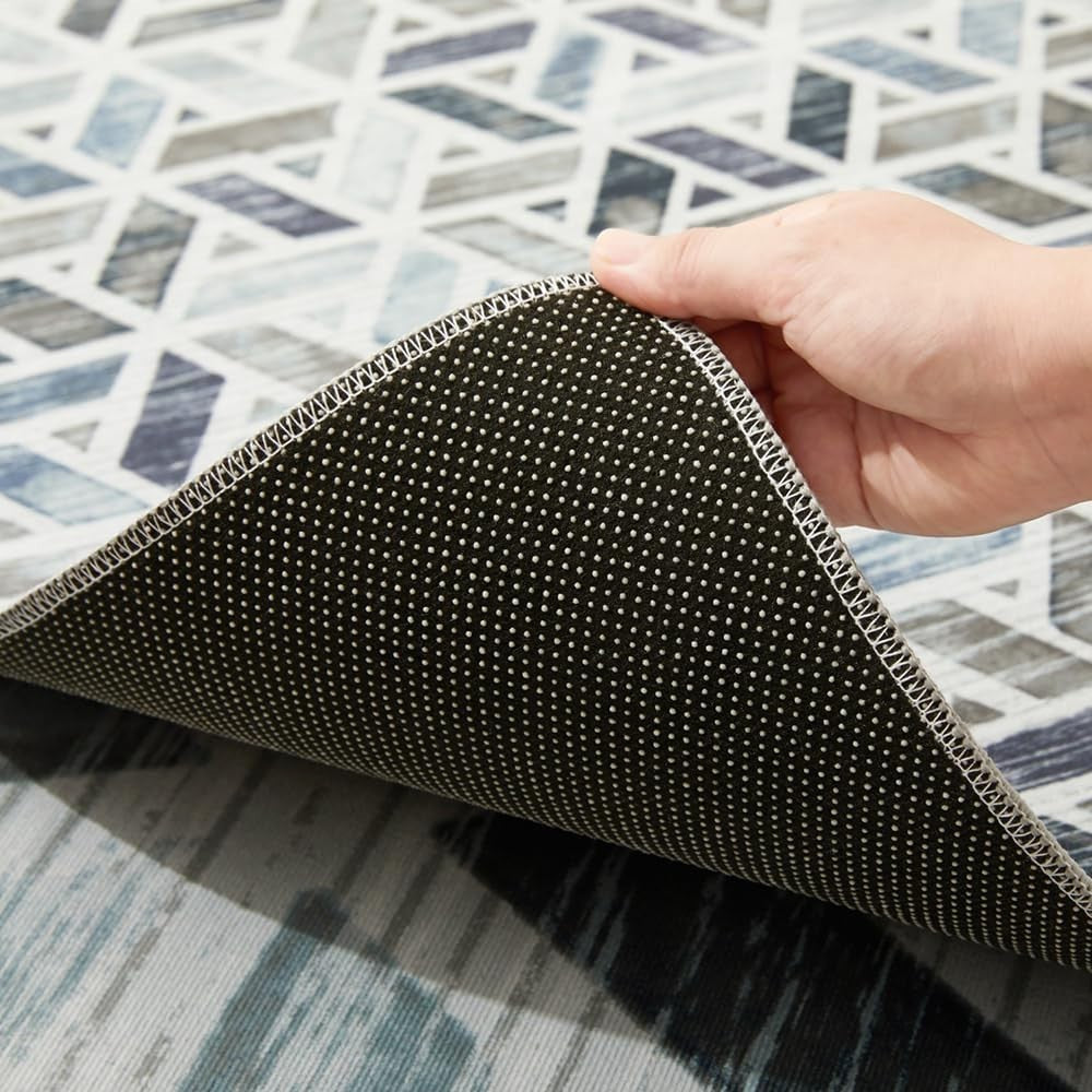 Large Abstract Geometric Rug Soft Modern Indoor Area Carpet Blue Grey 160x230cm - Kwikley
