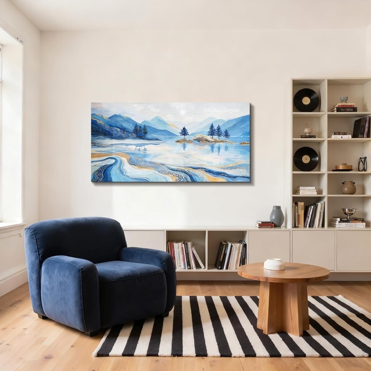 Large Abstract Landscape Canvas Wall Art 100x50cm Blue Lake Print - Kwikley
