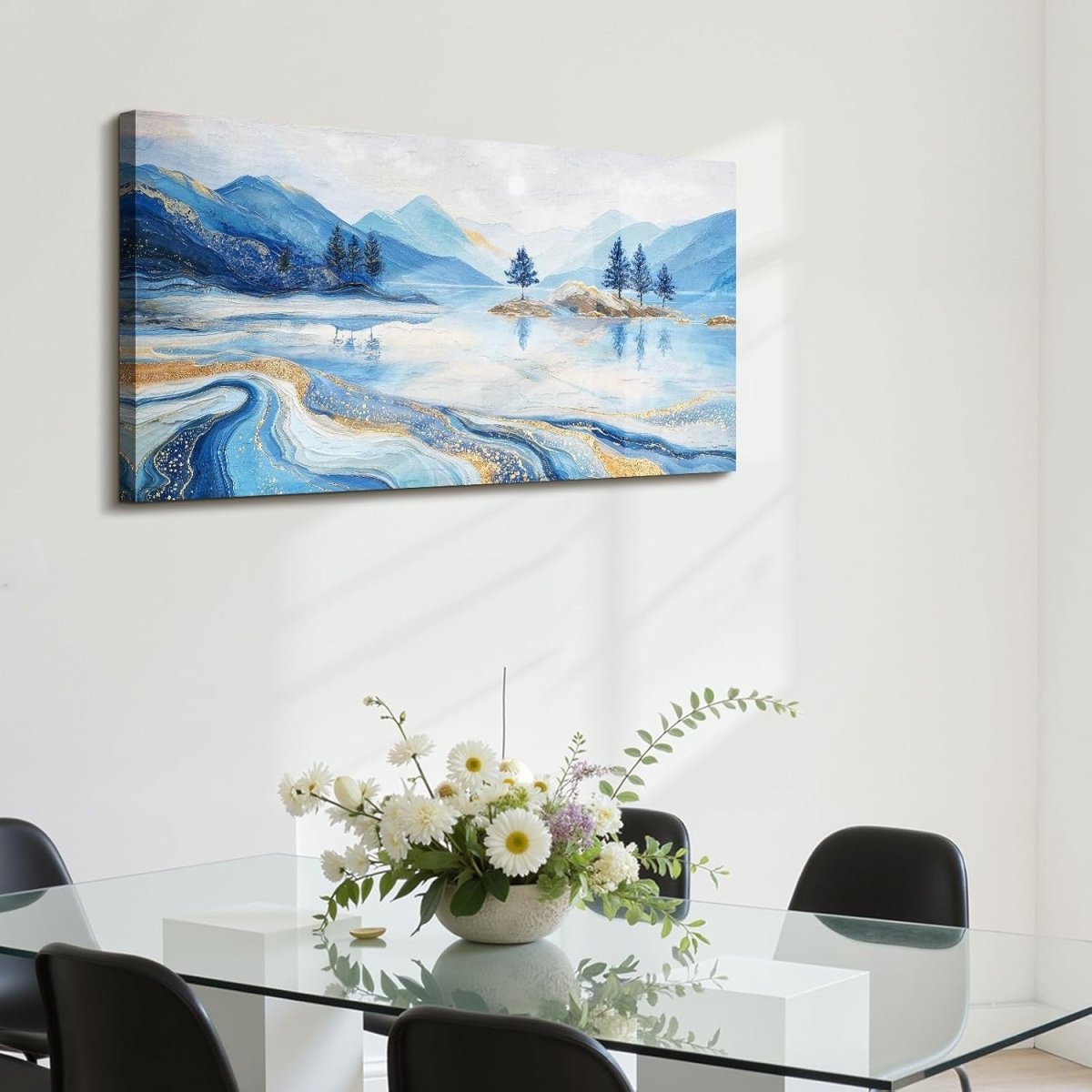 Large Abstract Landscape Canvas Wall Art 100x50cm Blue Lake Print - Kwikley