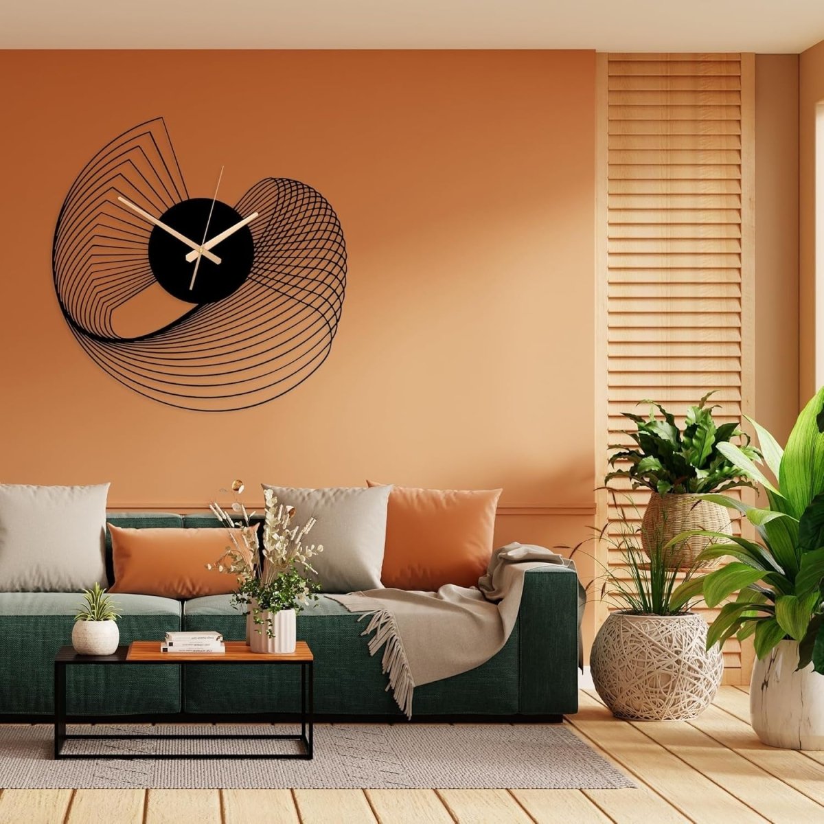 Large Abstract Metal Wall Clock 60cm Silent Modern Spiral Art - Kwikley