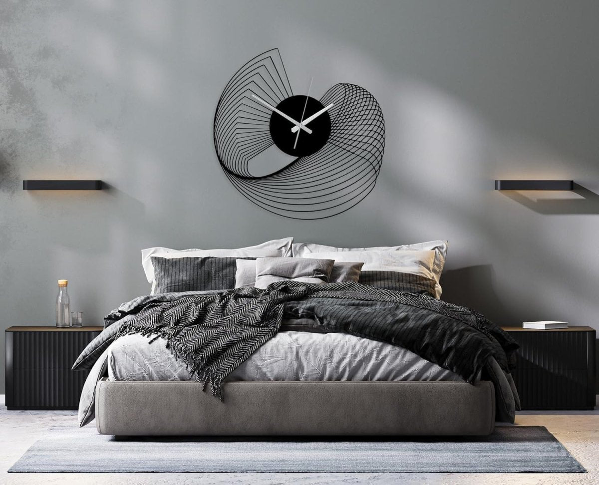 Large Abstract Metal Wall Clock 60cm Silent Modern Spiral Art - Kwikley