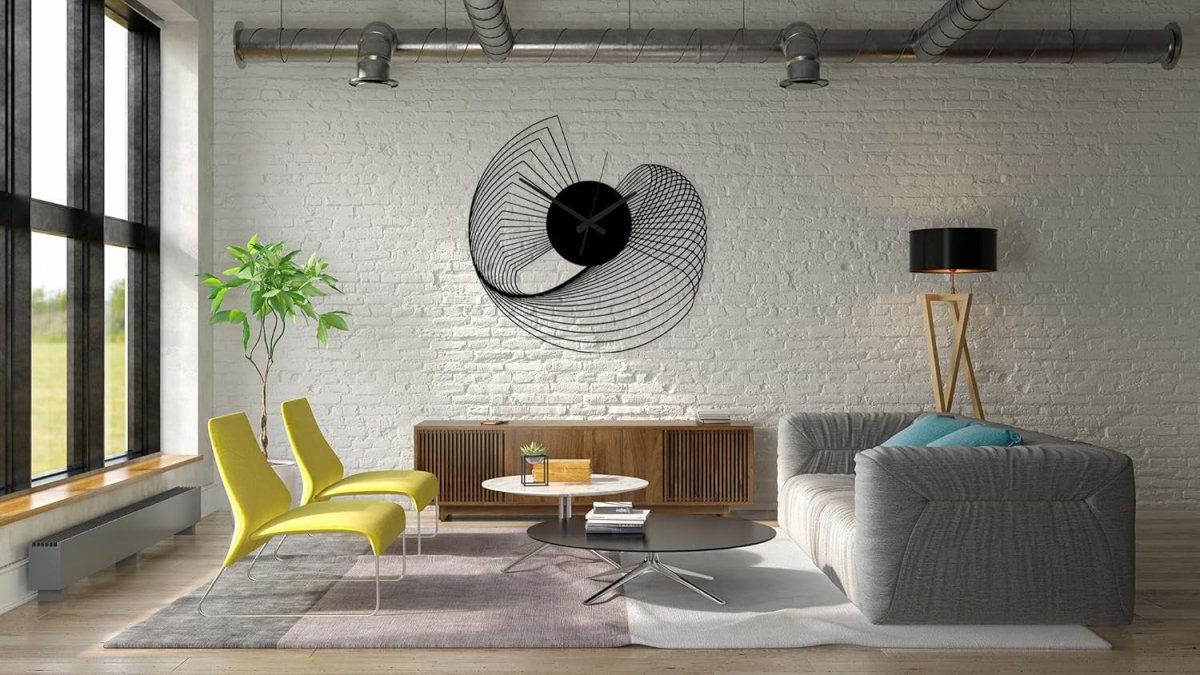 Large Abstract Metal Wall Clock 60cm Silent Modern Spiral Art - Kwikley