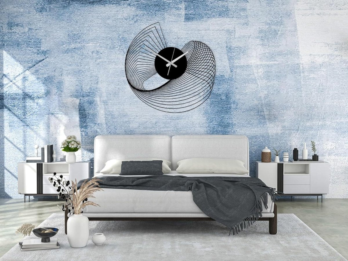 Large Abstract Metal Wall Clock 60cm Silent Modern Spiral Art - Kwikley