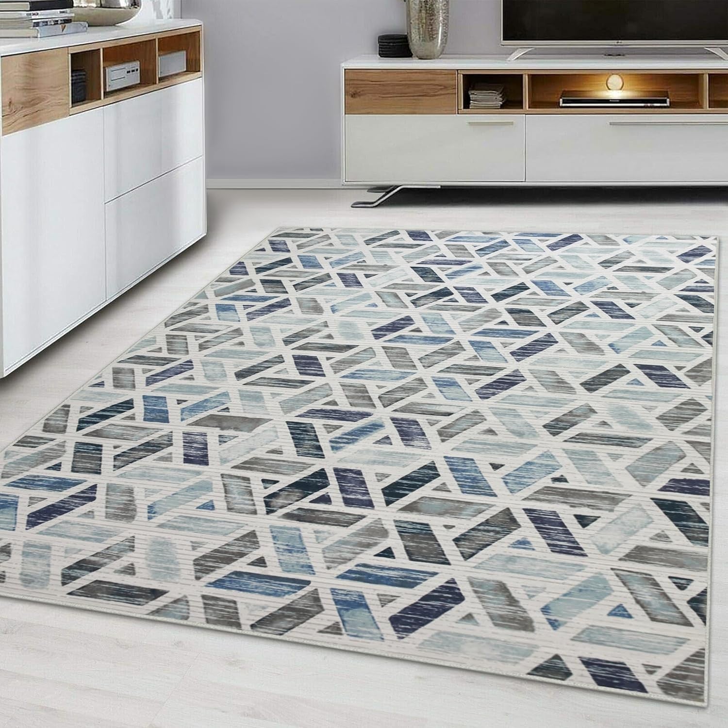 Large Abstract Rug 200x290cm Soft Modern Non - Slip Blue Grey Area Carpet - Kwikley