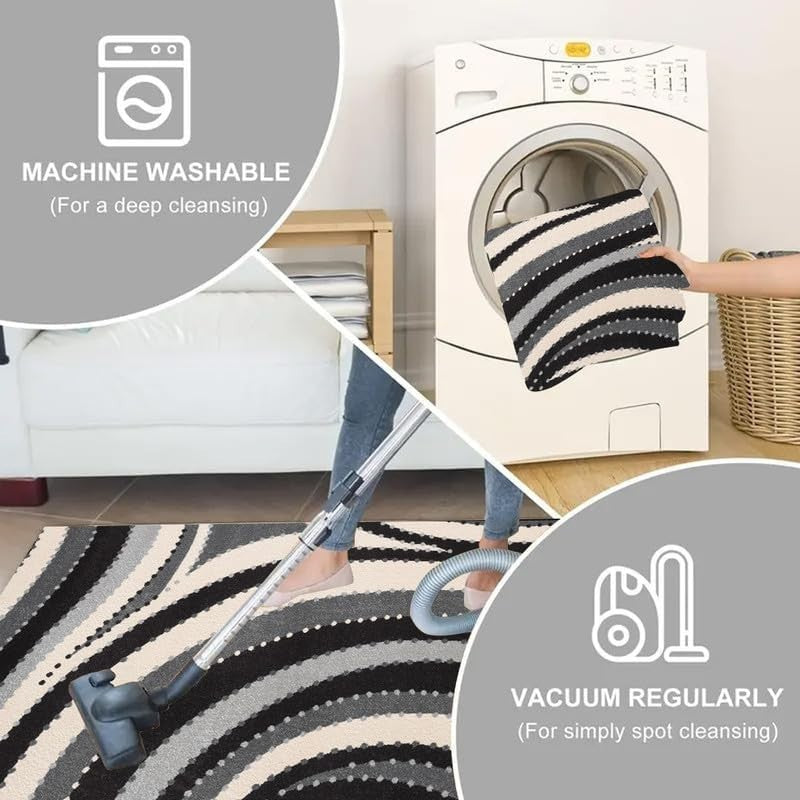 Large Abstract Wave Area Rug 160x230cm Washable Non Slip Modern Carpet - Kwikley