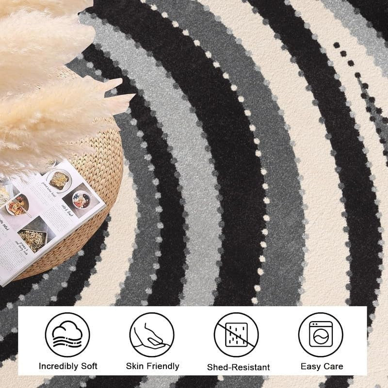 Large Abstract Wave Area Rug 160x230cm Washable Non Slip Modern Carpet - Kwikley