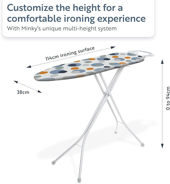 Large Adjustable Ironing Board 114x38cm Non Slip Foldable Stand - Kwikley