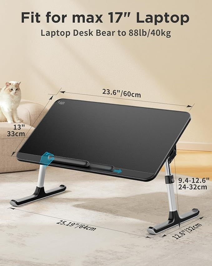 Large Adjustable Lap Desk Bed Table 60x33cm Laptop Stand Mouse Space Black - Kwikley