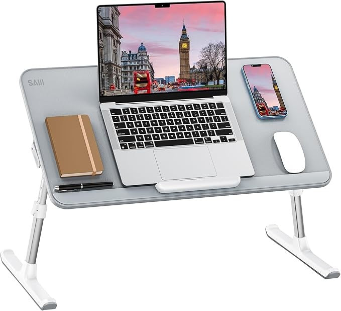 Large Adjustable Lap Desk Bed Table 60x33cm Laptop Stand Mouse Space Grey - Kwikley