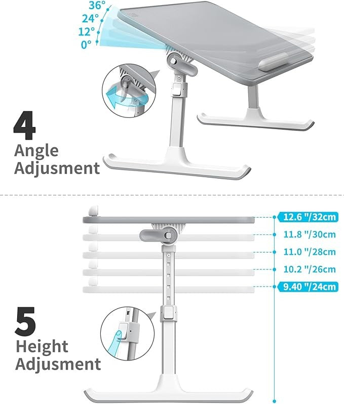 Large Adjustable Lap Desk Bed Table 60x33cm Laptop Stand Mouse Space Grey - Kwikley