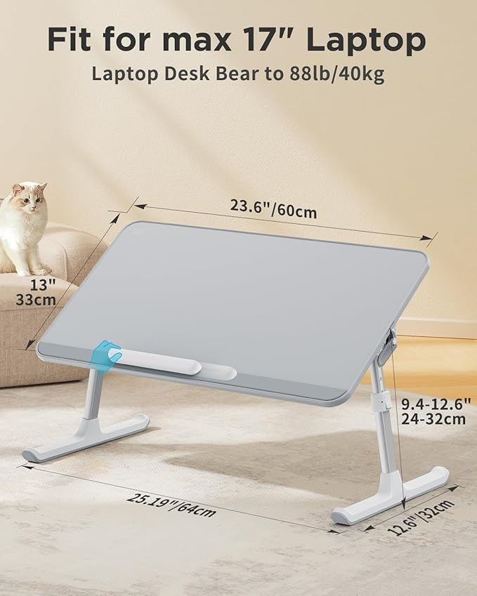 Large Adjustable Lap Desk Bed Table 60x33cm Laptop Stand Mouse Space Grey - Kwikley