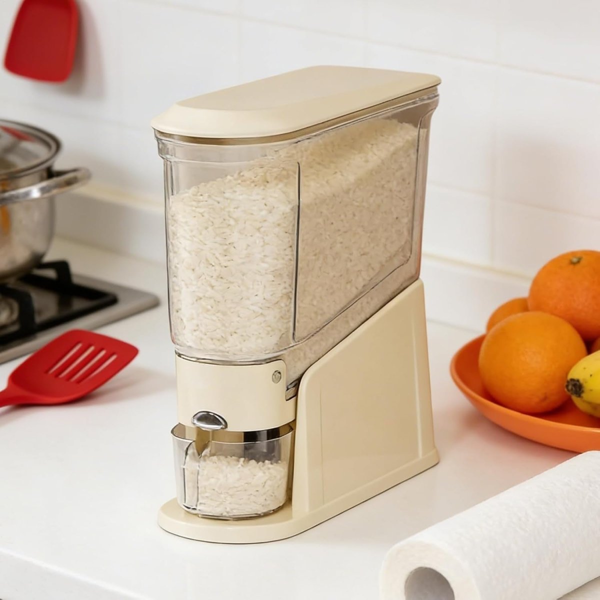 Large Airtight Rice Storage Bin Press Dispenser Slim - Kwikley