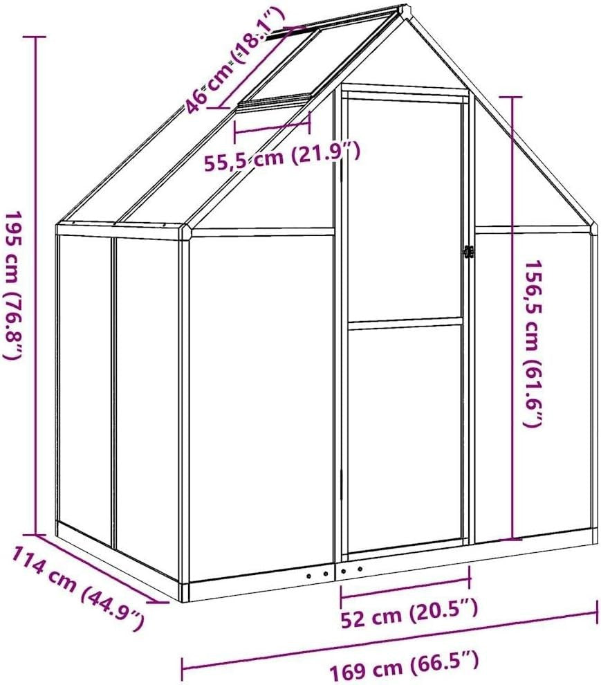 Large Aluminium Greenhouse 169x114x195cm Polycarbonate Panels with Base Frame - Kwikley