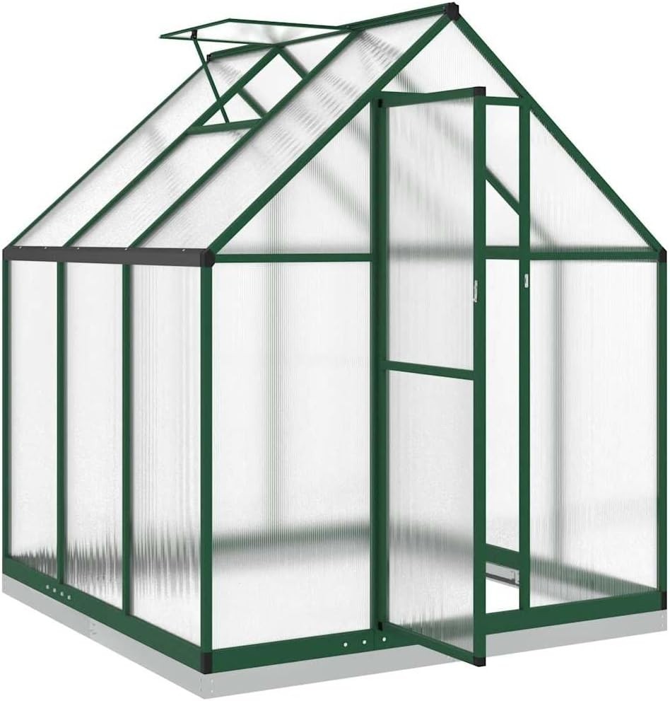Large Aluminium Greenhouse 169x169x202cm Polycarbonate Panels with Base Frame - Kwikley