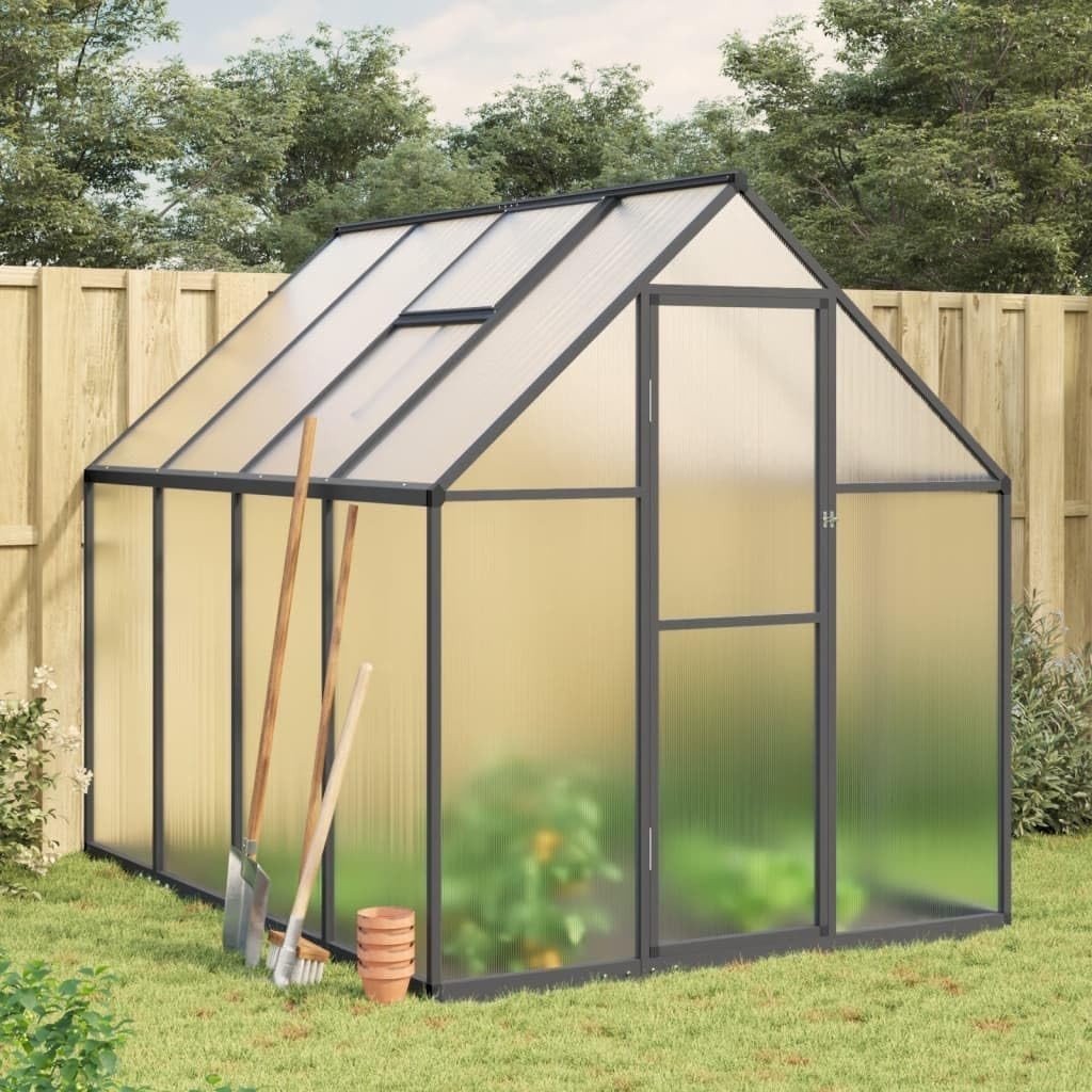 Large Aluminium Walk - In Greenhouse 224x169x195cm Anthracite Polycarbonate - Kwikley