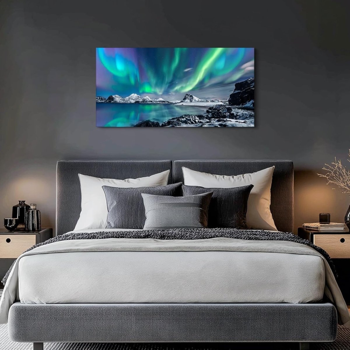 Large Aurora Northern Lights Canvas Wall Art 100x50cm Framed - Kwikley