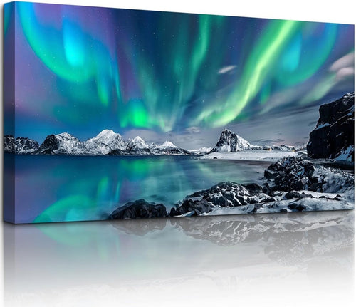 Large Aurora Northern Lights Canvas Wall Art 100x50cm Framed - Kwikley