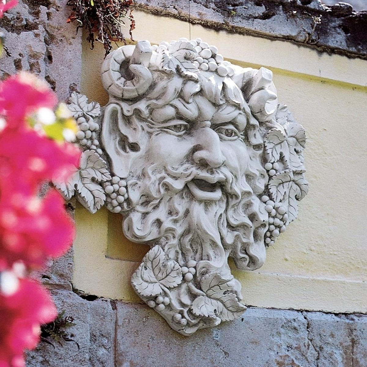 Large Bacchus Greenman Wall Sculpture 48.5cm Stone - Kwikley