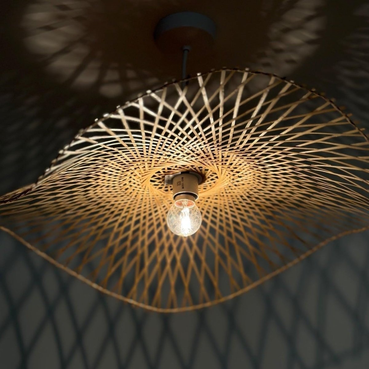 Large Bamboo Ceiling Lampshade 56cm Natural Woven Pendant Shade - Kwikley