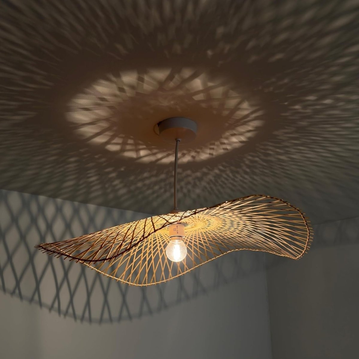 Large Bamboo Ceiling Lampshade 56cm Natural Woven Pendant Shade - Kwikley