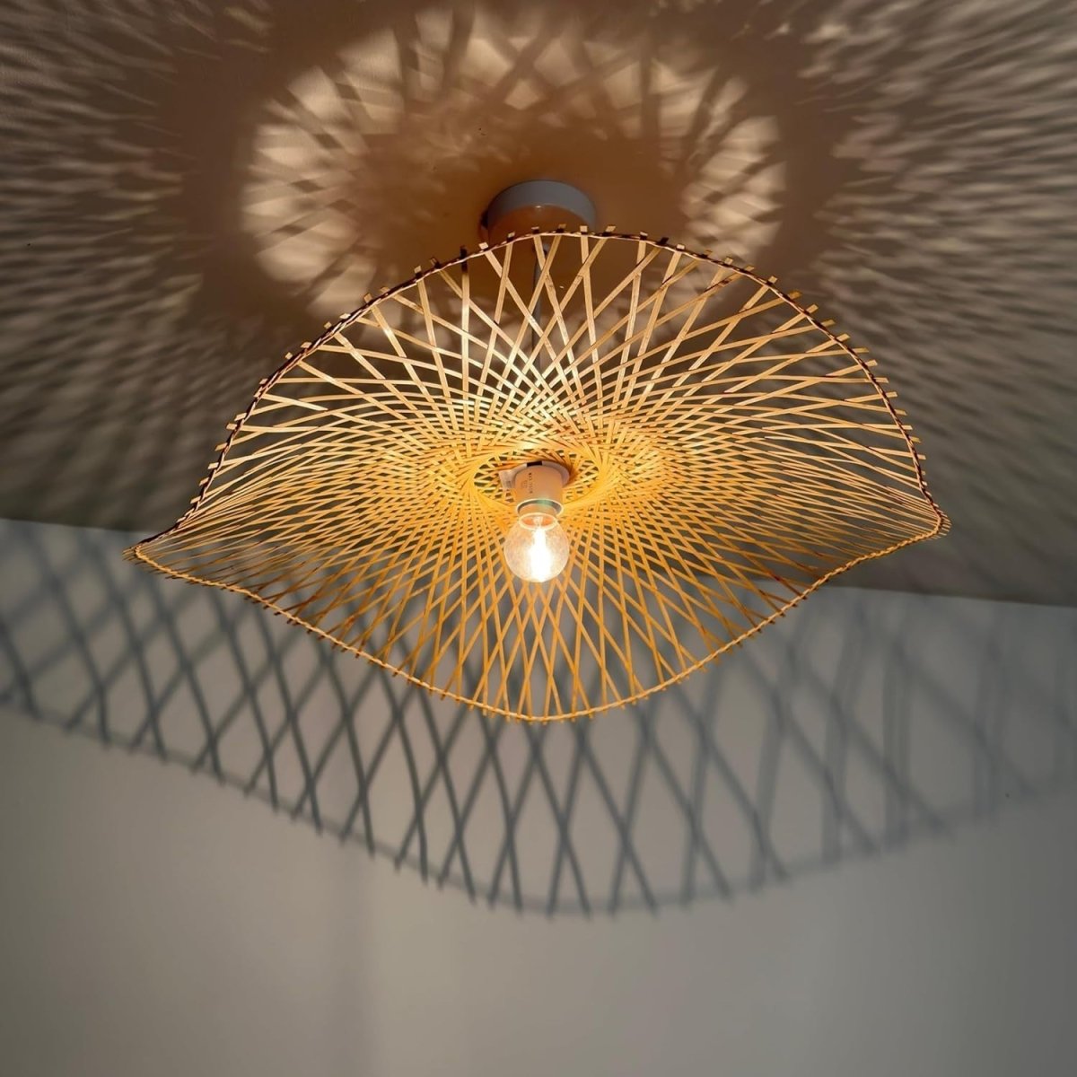 Large Bamboo Ceiling Lampshade 56cm Natural Woven Pendant Shade - Kwikley
