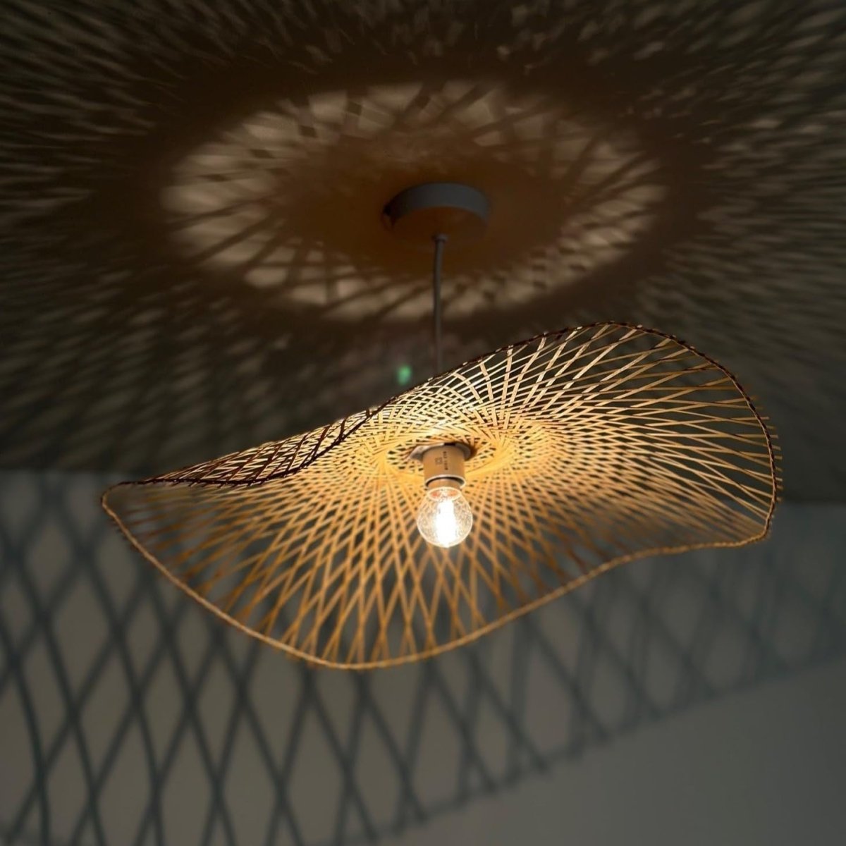 Large Bamboo Ceiling Lampshade 56cm Natural Woven Pendant Shade - Kwikley