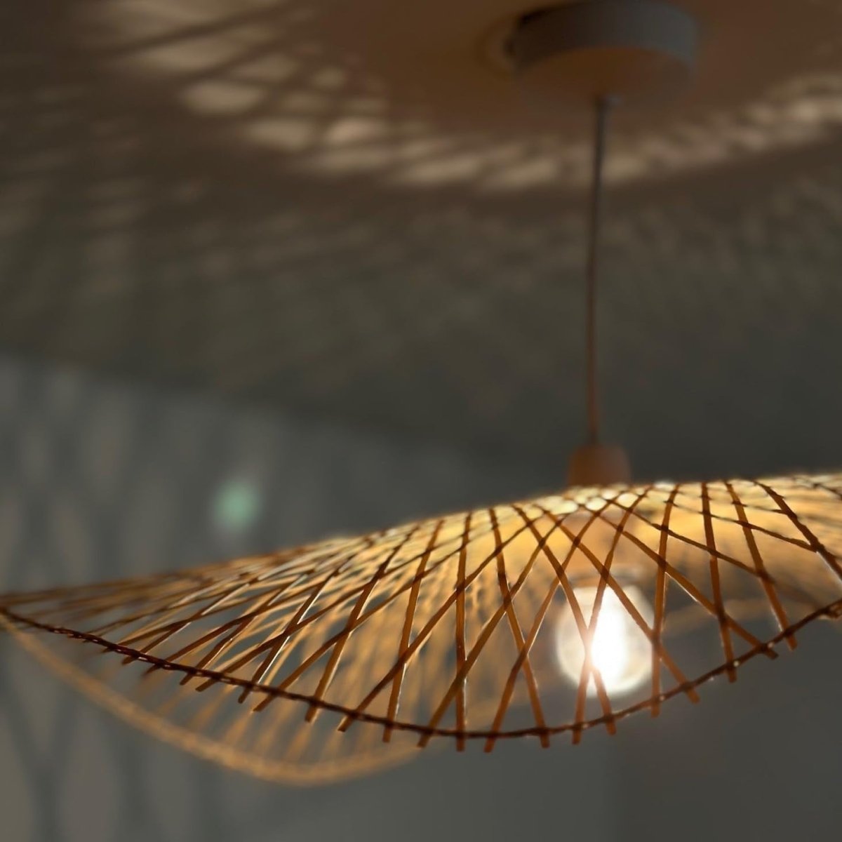 Large Bamboo Ceiling Lampshade 56cm Natural Woven Pendant Shade - Kwikley