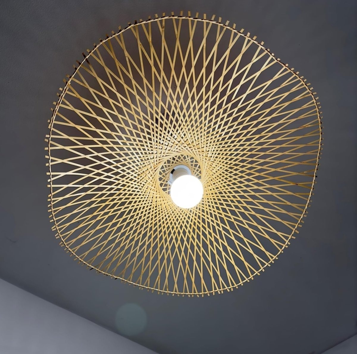 Large Bamboo Ceiling Lampshade 56cm Natural Woven Pendant Shade - Kwikley
