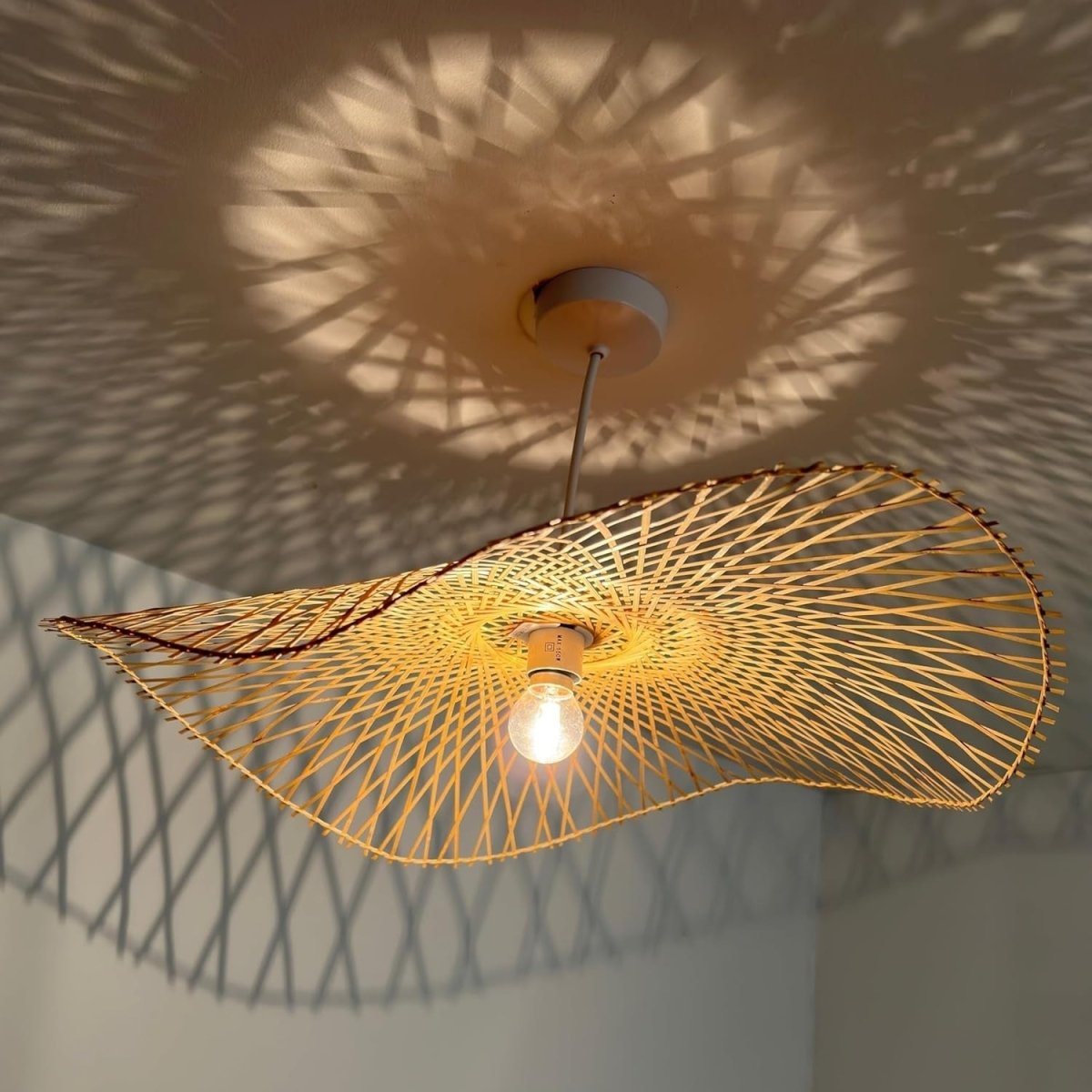 Large Bamboo Ceiling Lampshade 56cm Natural Woven Pendant Shade - Kwikley