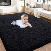 Large Black Fluffy Shaggy Rug 160x230cm Soft Thick Pile Non - Slip Bedroom Carpet - Kwikley