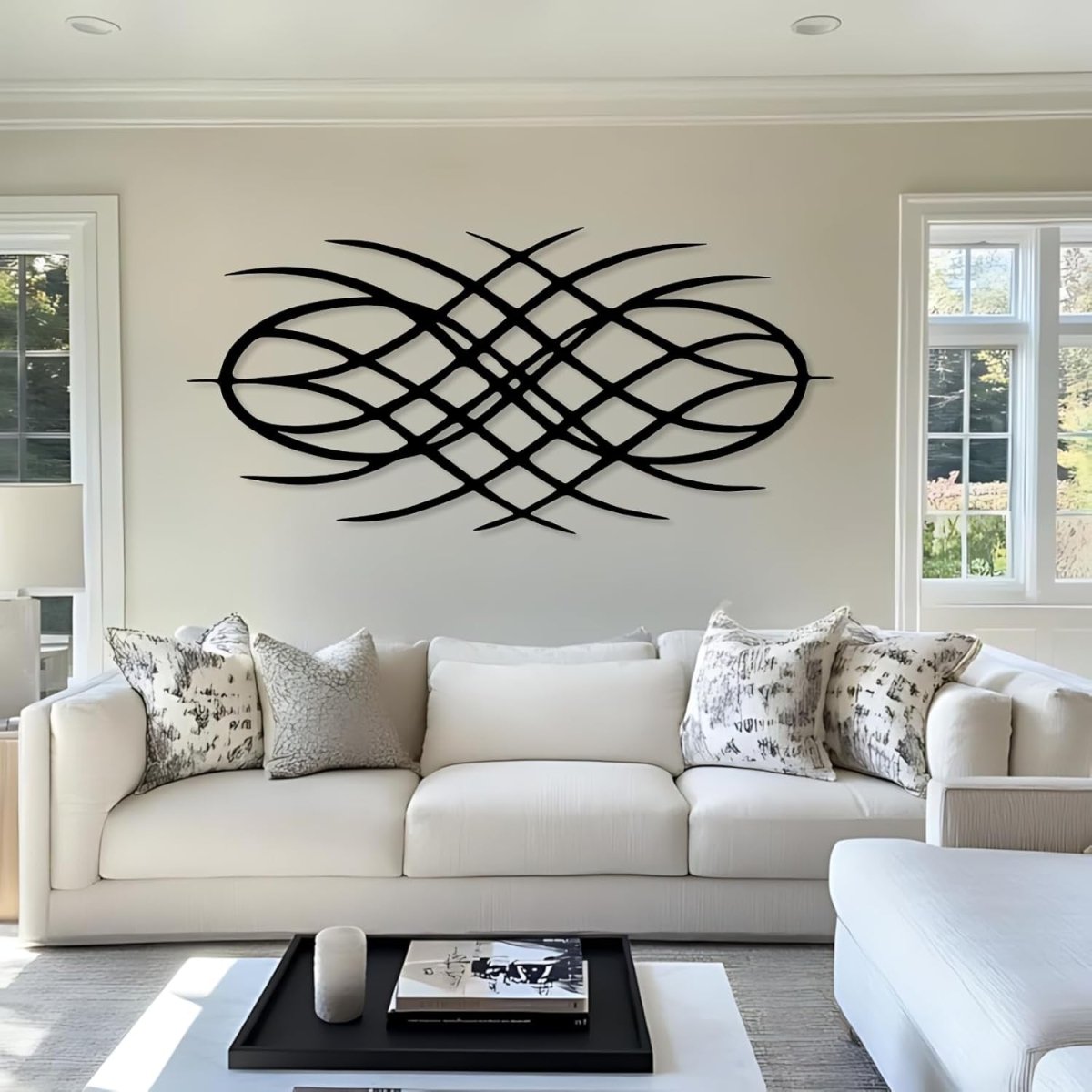 Large Black Geometric Metal Wall Art 41x20 Modern Decor - Kwikley