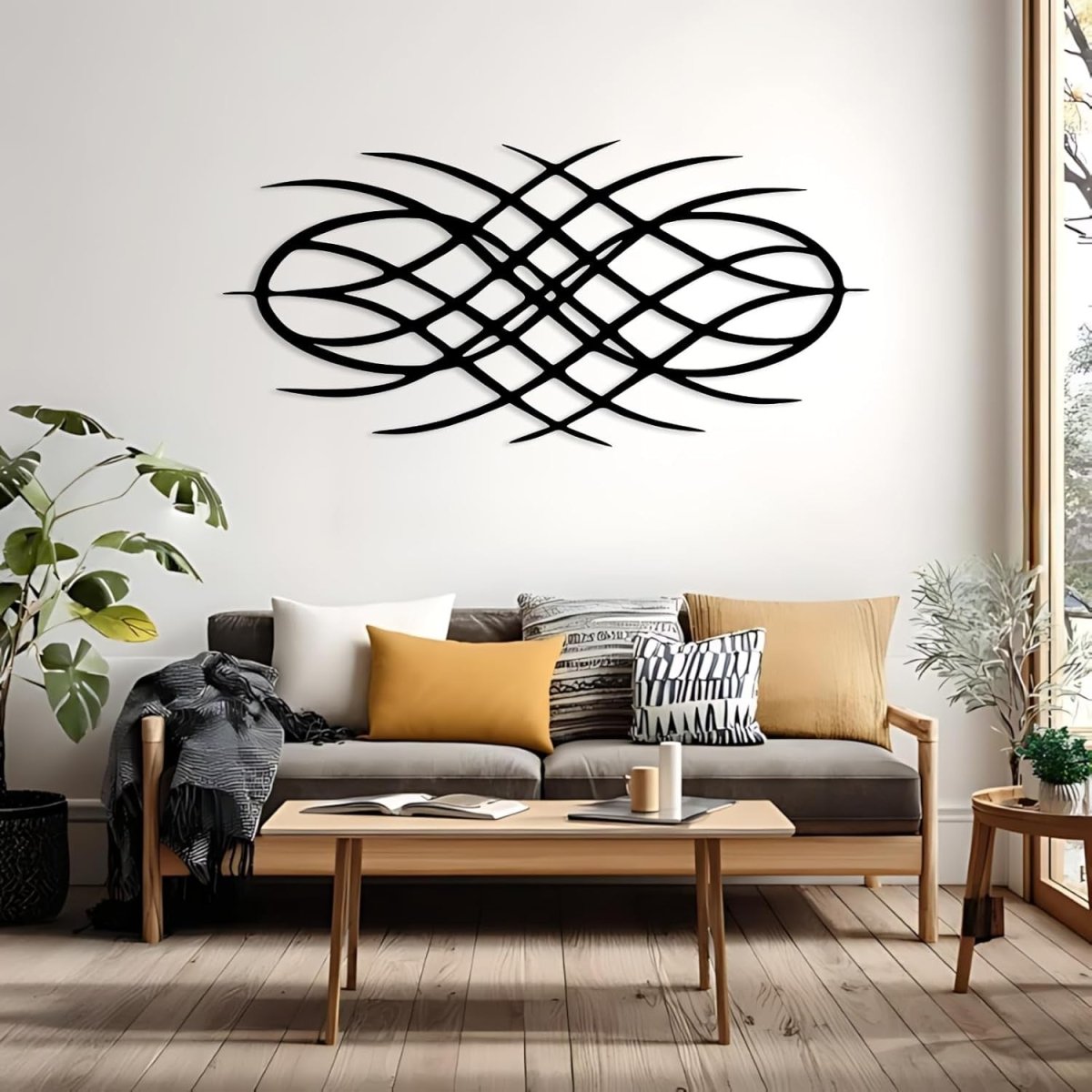 Large Black Geometric Metal Wall Art 41x20 Modern Decor - Kwikley