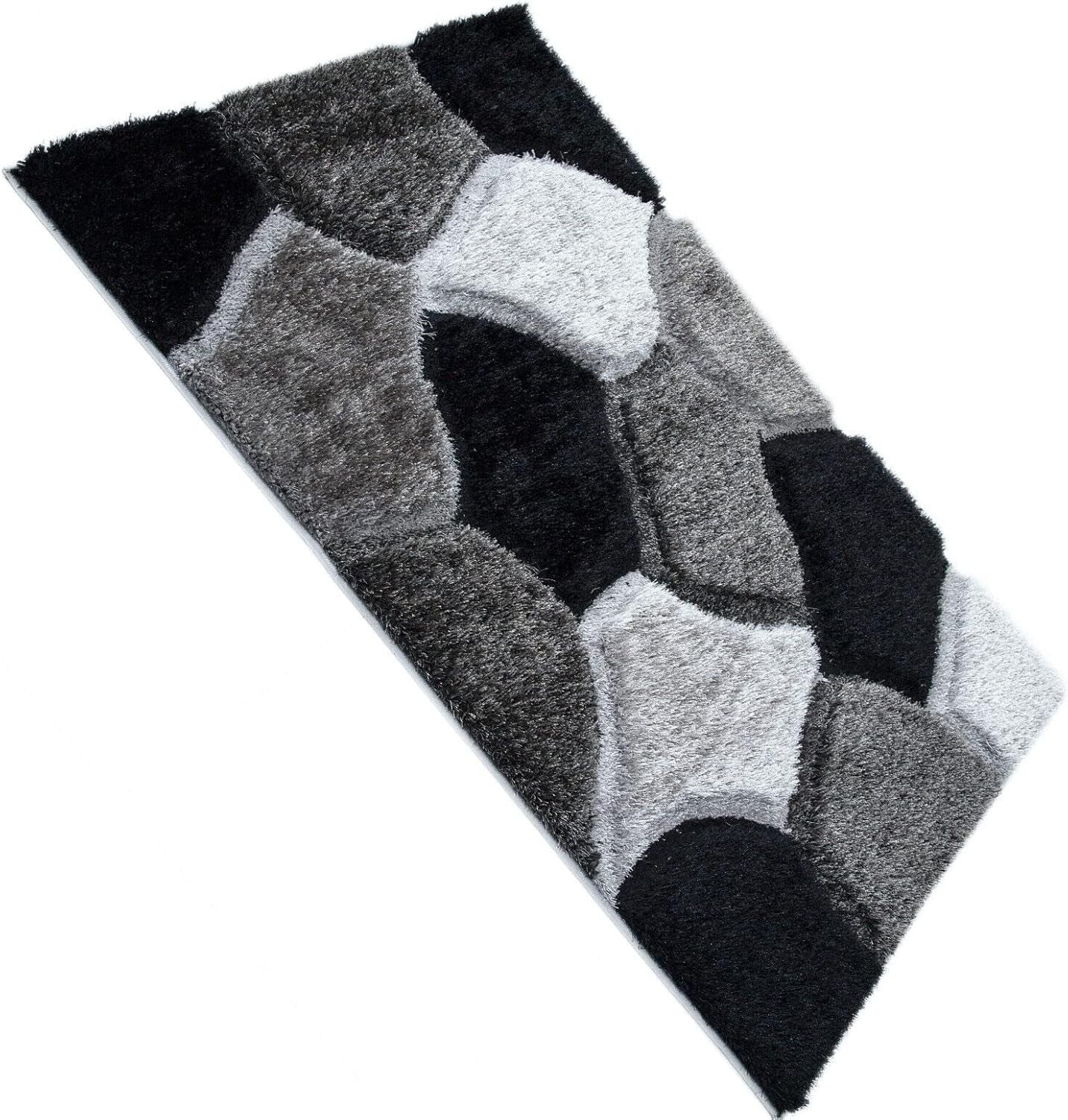 Large Black Grey Geometric Shaggy Rug 160x230cm Soft Non Shed Living Room Carpet - Kwikley