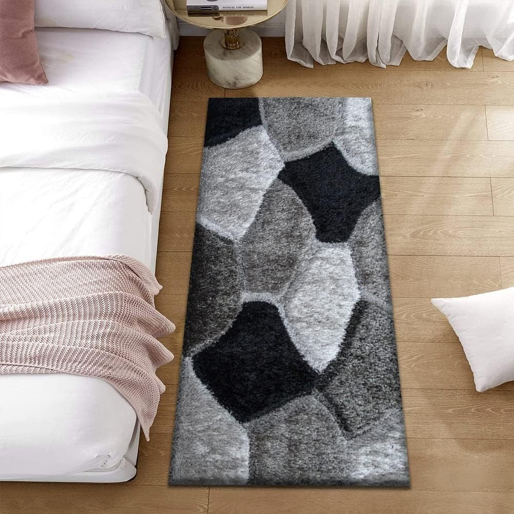 Large Black Grey Geometric Shaggy Rug 160x230cm Soft Non Shed Living Room Carpet - Kwikley