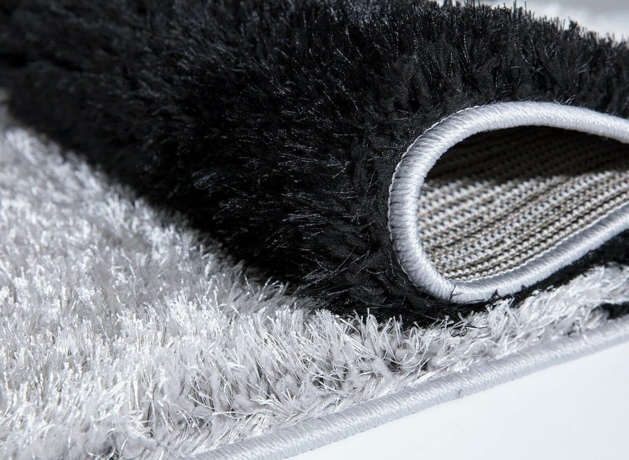Large Black Grey Geometric Shaggy Rug 160x230cm Soft Non Shed Living Room Carpet - Kwikley