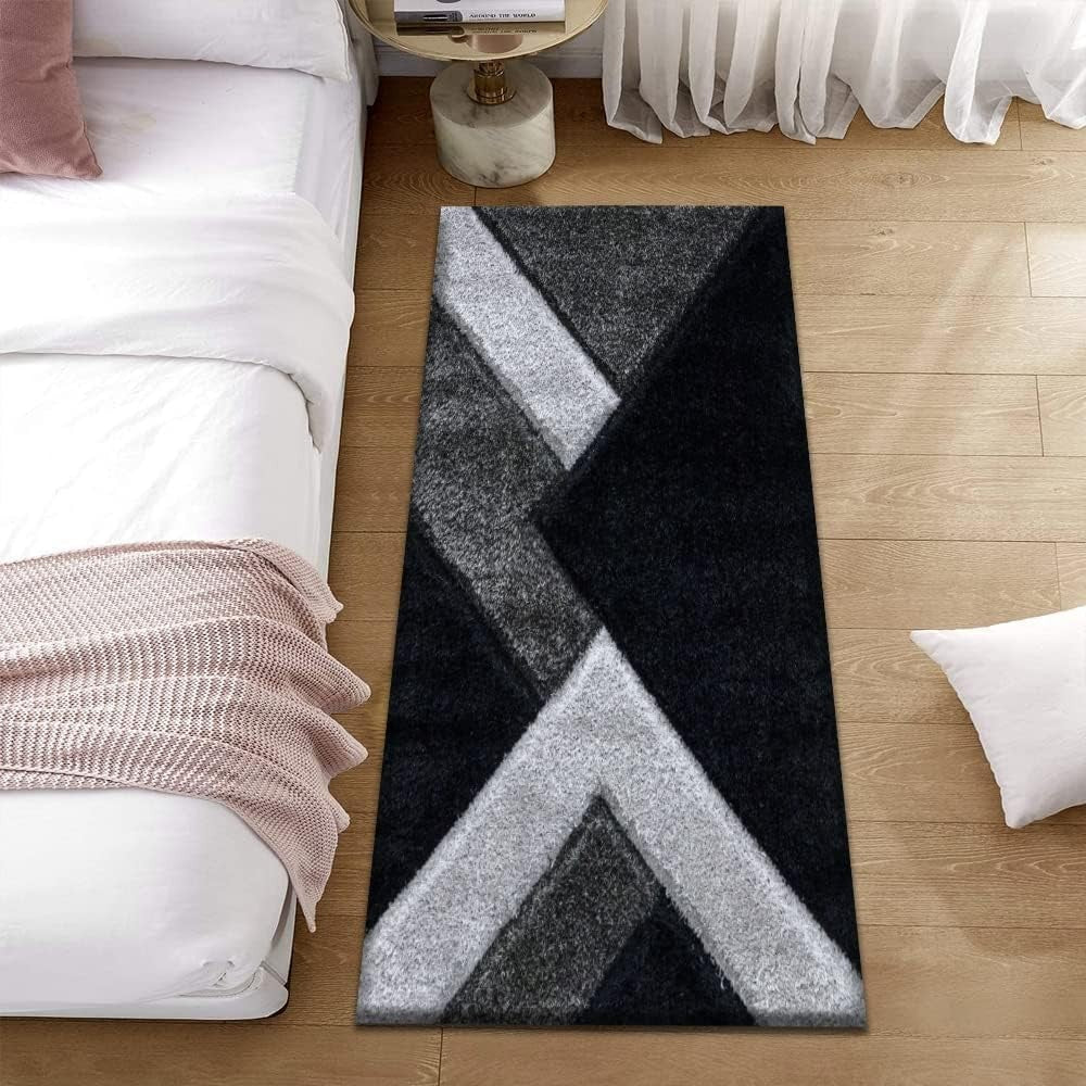 Large Black Grey Shaggy Rug 160x230cm Soft Non Shed Modern Living Room Carpet - Kwikley