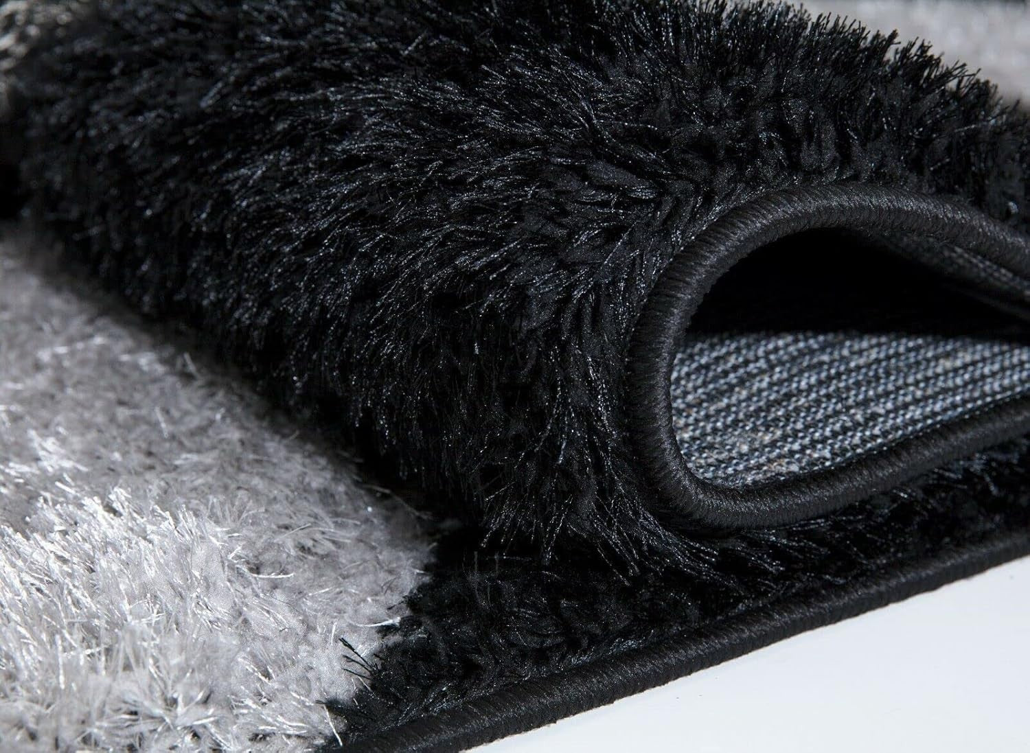 Large Black Grey Shaggy Rug 160x230cm Soft Non Shed Modern Living Room Carpet - Kwikley