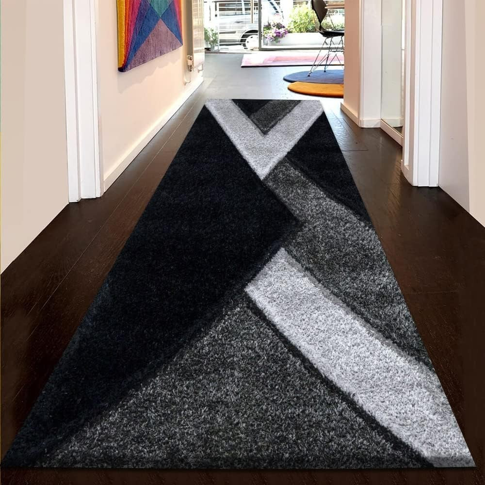 Large Black Grey Shaggy Rug 160x230cm Soft Non Shed Modern Living Room Carpet - Kwikley